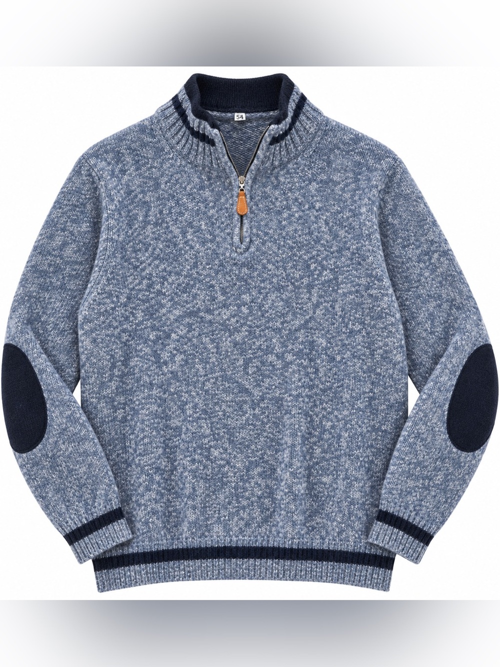 Italian Pure Cashmere Men’s 1/4 Zip Blue Sweater Elbow Patches Sz 54